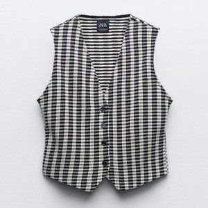 ZARA Textured Black and White Jacquard Waistcoat / Vest Size Small